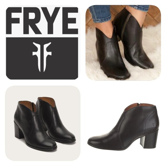 Frye - Nora Zip Short Ankle Leather Boots Black Women's Size US 8.5M - Picture 1 of 16